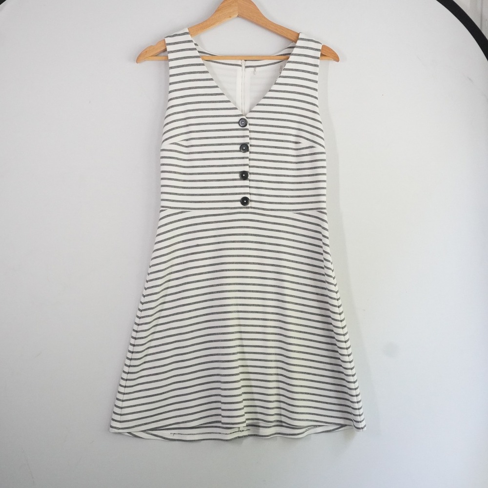 LOFT Striped Button Front Dress Sleeveless‎ Casual Career White Black Size S